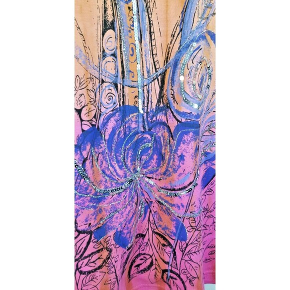 Indigo Moon Tunic Top Women's Sequin Beaded & Metallic Accents BOHO CHIC XL - Picture 4 of 7